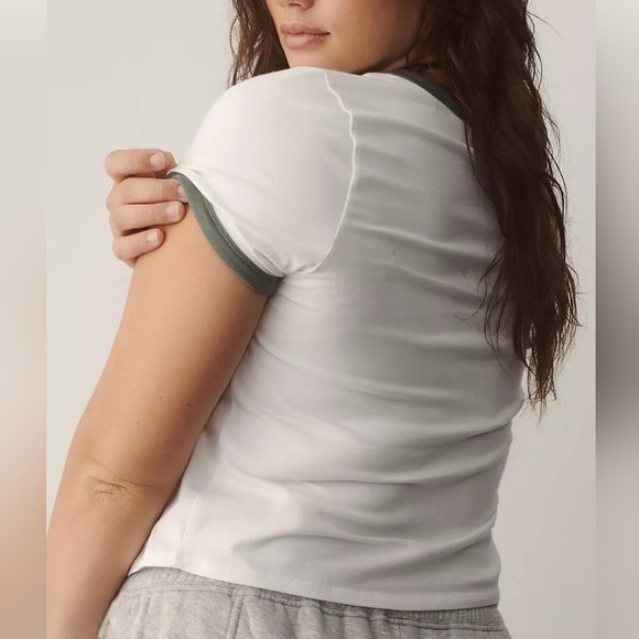 Anthropologie x Gola Graphic Ringer Baby Tee in Ivory and Green NWT - Picture 7 of 16